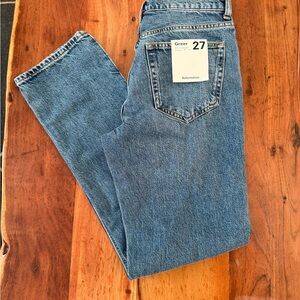 Reformation Greer High-Rise Straight Jeans in Medium Blue Denim